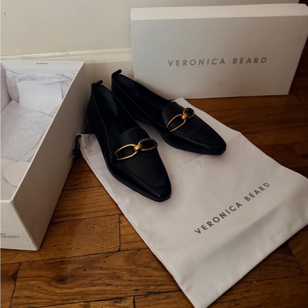 Veronica Beard Black Flats with Gold Detail